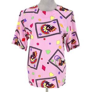 Laurel Escada Top Womens 4 US 34 EU Lavender Silk Geometric Blouse 90s Vintage